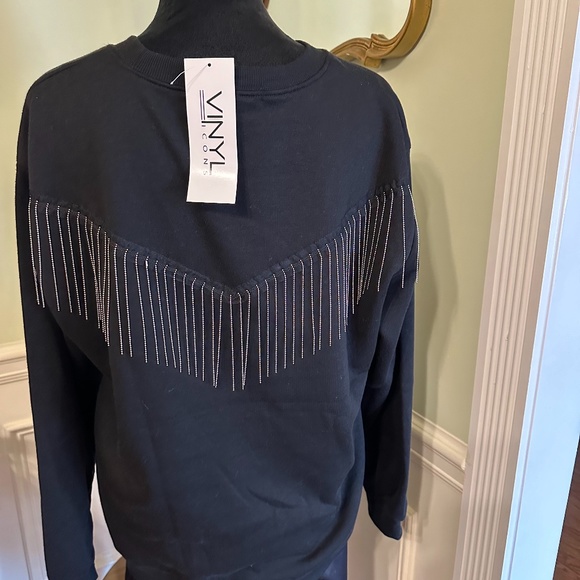 Vinyl Icons Blondie Black Graphic Sweatshirt with Studs & Tassels NWT Size Large - Picture 8 of 11